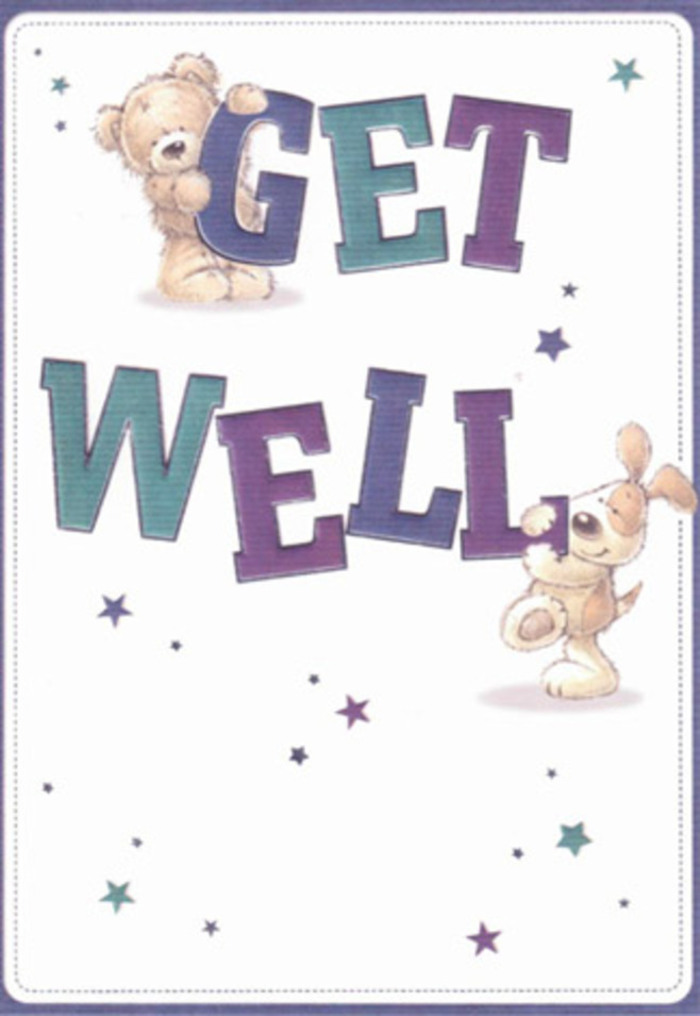 Celebrating the vibrant spirit of Shoreditch, this playful get well card features an affectionate bear and a puppy, both illustrated with expressive charm and gentle detail. Star motifs in purple, teal, and indigo scatter across the background, sending out silent wishes of recovery-not unlike colourful wildflowers tossed in the breeze of Hoxton Square. The typography stands strong, with confident curves and shades that invite the eye, while the pristine white background suggests clarity and a clean start, much like a fresh bouquet on a bedside table. You can almost feel the softness of the bear's fur and the puppy's velvet ears-textures captured with as much care as a florist selects blooms for a special delivery. The entire composition exudes positivity, reminiscent of heartfelt gestures shared between neighbours after a stroll through Spitalfields Market. It's an artful collaboration of innocence, comfort, and hope-an invitation to healing crafted in the creative heart of Shoreditch.