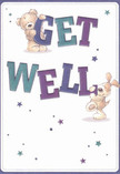 Brimming with good cheer, this get well card perfectly reflects the creative soul of Shoreditch. Two whimsical friends-a teddy bear with a kind, plush face and a floppy-eared puppy with an eager smile-each cradle the vibrant, oversized letters of 'Get Well,' their affection and playfulness bringing the message to life. Hues of teal and indigo swirl through the bold text, standing bright against a creamy white background, while scattered stars twinkle above like city lights seen from a Flat Iron Square rooftop. The illustrated fur is rendered with tactile richness, inviting thoughts of cozy comforts and gentle hugs. This card, much like a thoughtfully arranged bouquet from a local florist on Rivington Street, is meant to deliver genuine solace and kindness to anyone on the mend in East London-its playful warmth and quiet encouragement lingering long after the first glimpse.